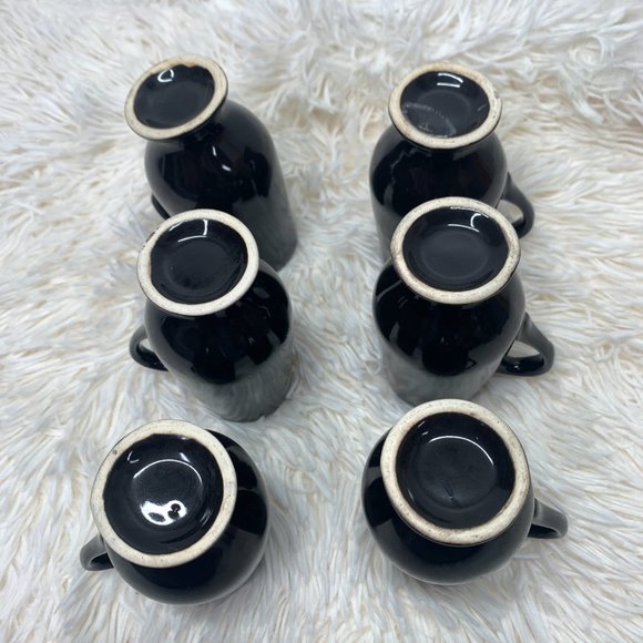 6 Vintage Retro MCM California Pottery Mugs Demitasse Art Deco Black Handle Foot - Picture 5 of 6